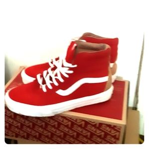 Red van boots with flower patch on back